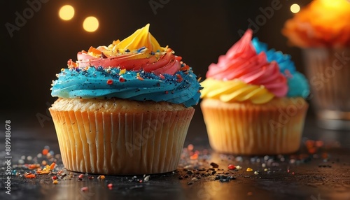 Colorful Birthday Cupcakes with Sprinkles.