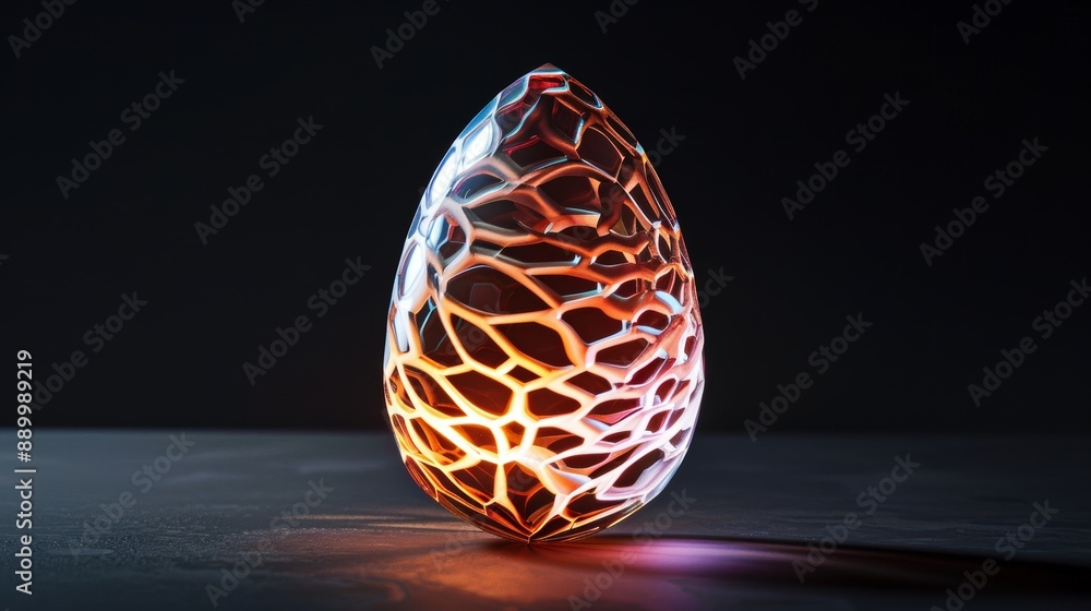 Atomic egg with surreal patterns that evolve, softly glowing in a dark setting, representing perpetual transformation Atomic egg with surreal patterns that evolve, softly glowing in a dark setting, representing perpetual transformation