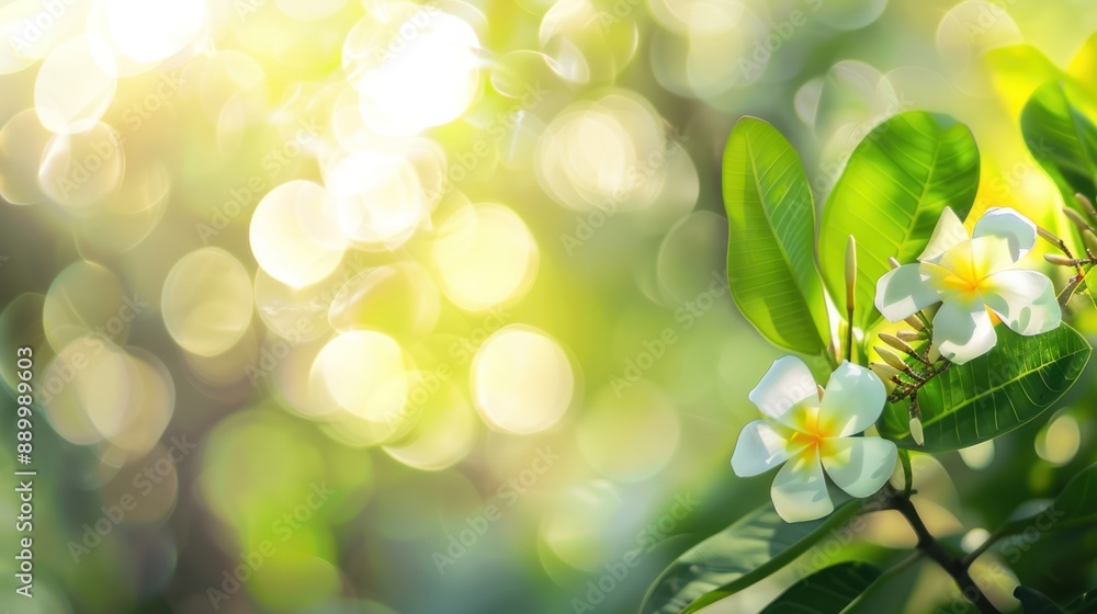Fototapeta premium White Flowers with Sun-Drenched Bokeh Background