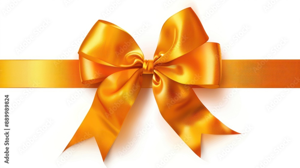 Golden Bow with Satin Ribbon on White Background Golden Bow with Satin Ribbon on White Background