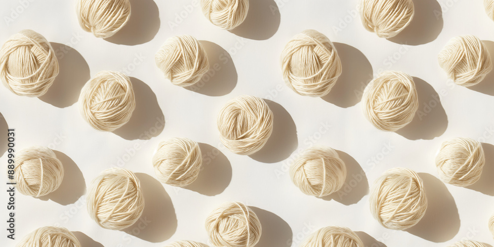 A background of merino yarn, each with its shadow, scattered across the canvas in an elegant display, with soft shadows on a white background A background of merino yarn, each with its shadow, scattered across the canvas in an elegant display, with soft shadows on a white background