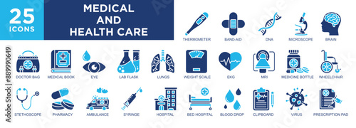 Medical and Health Care,  medicine, health, doctor, hospital, care, clinic icon set.  icons collection. Simple vector illustration