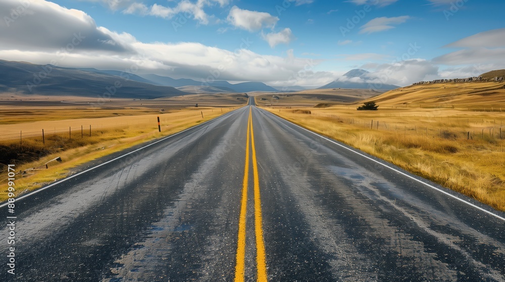 Naklejka premium Endless Road to Passion: Inspiring Highway Landscape Mapping Motivation and Direction in Life's Journey