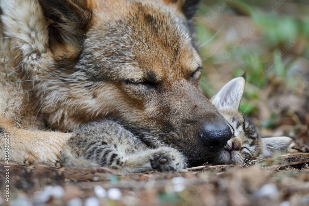 Heartwarming puppy and kitten interaction, adorable bonding moment playing together Heartwarming puppy and kitten interaction, adorable bonding moment playing together