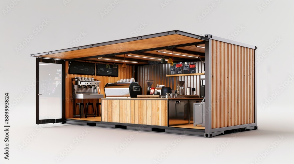 Modern shipping container coffee shop with stylish interior setup ...