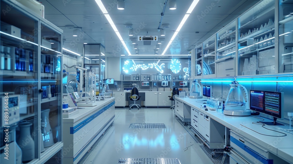Obraz premium A clean, modern laboratory environment with various sensors and monitors tracking ongoing experiments.