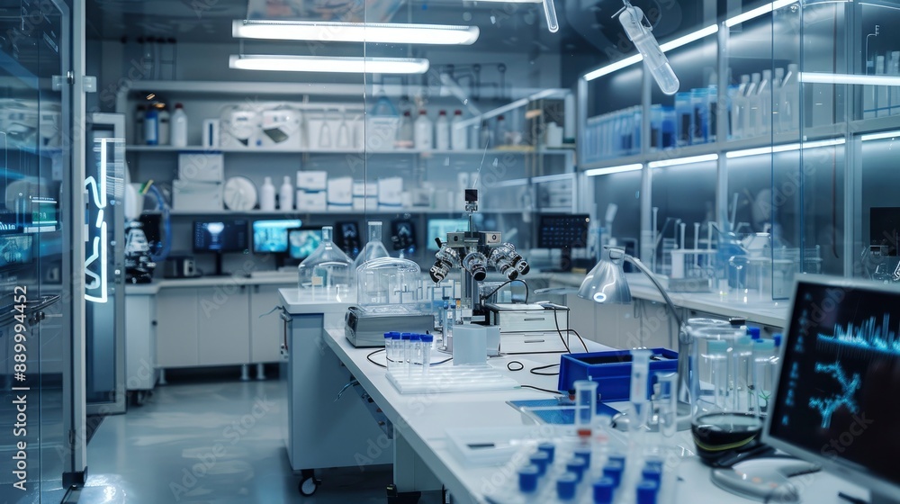 A clean, modern laboratory environment with various sensors and monitors tracking ongoing experiments. A clean, modern laboratory environment with various sensors and monitors tracking ongoing experiments.