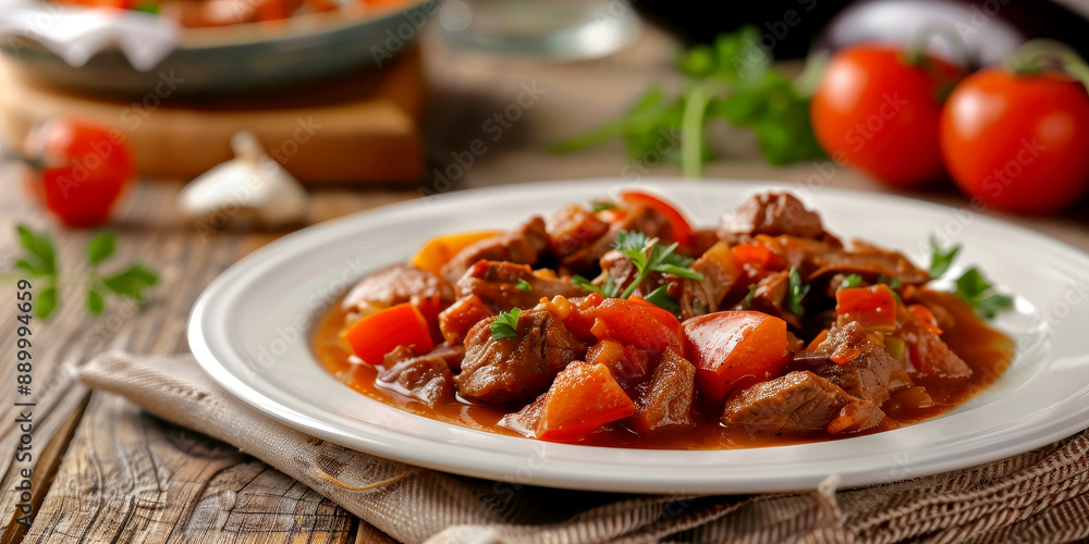 beef stew with eggplant. AI generative. beef stew with eggplant. AI generative.