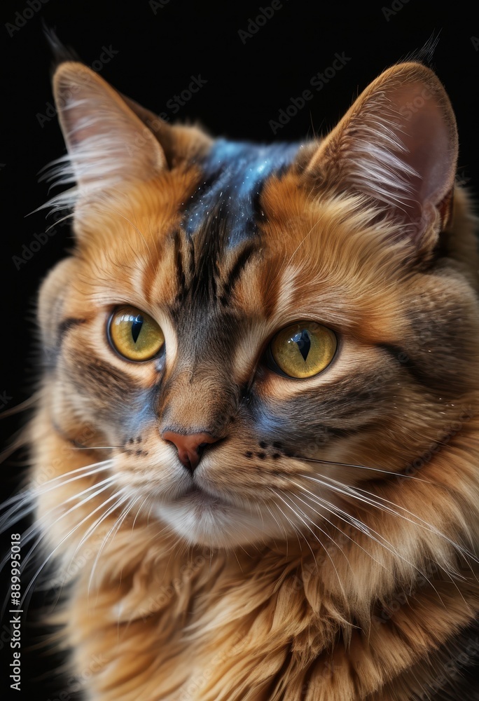 Obraz premium Close-up Portrait of a Cat with Striking Yellow Eyes.