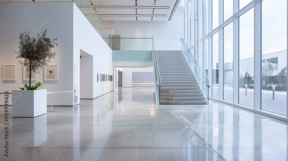 Fototapeta premium A modern, geometric green glass podium in a contemporary art gallery.