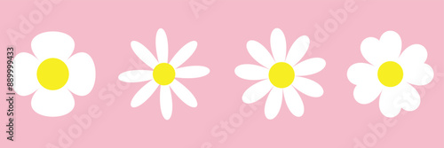 Set of daisy flowers icons isolated on pink background vector illustration. EPS10