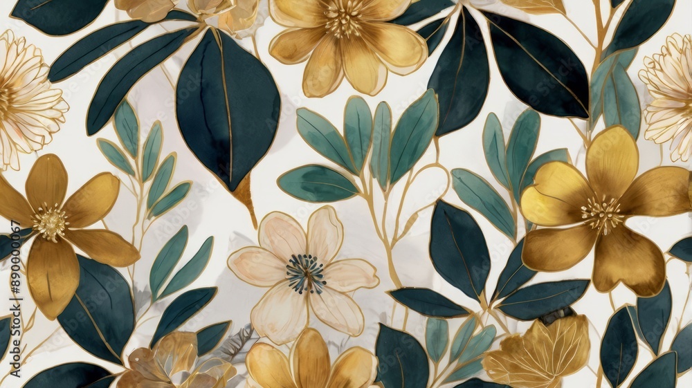 Floral seamless pattern with spring flowers and leaves for wallpaper or fabric design. Floral seamless pattern with spring flowers and leaves for wallpaper or fabric design.
