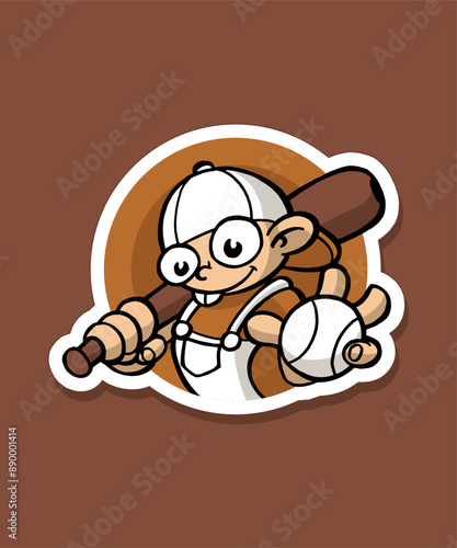 Baseball Kid  Cartoon Design Sticker