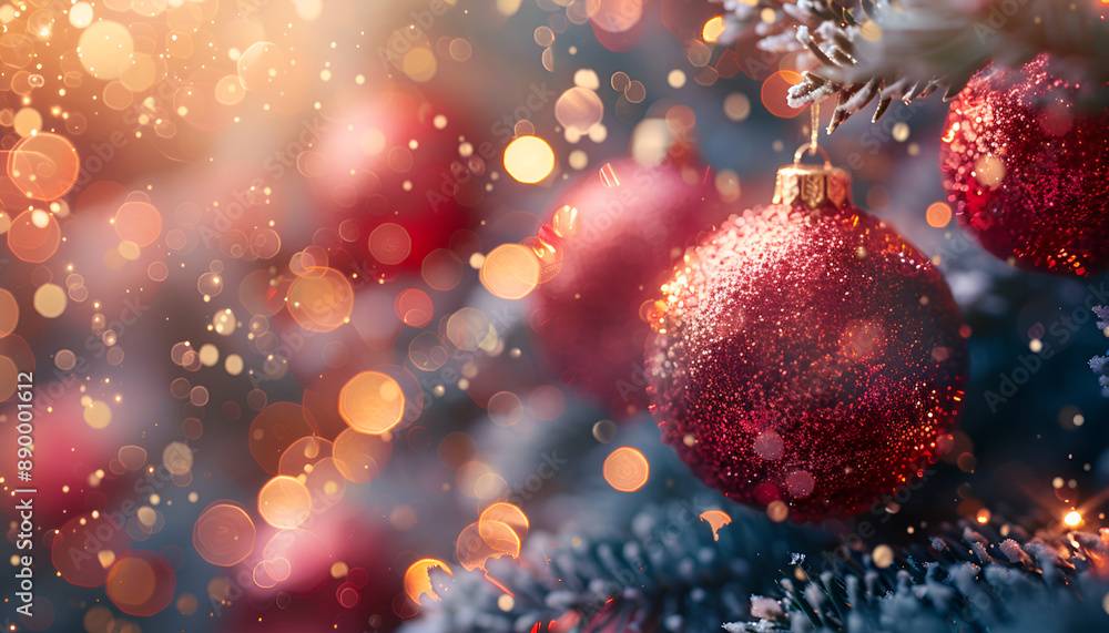 Decorative Christmas items hanging on a tree with a blurred bokeh background. Decorative Christmas items hanging on a tree with a blurred bokeh background.