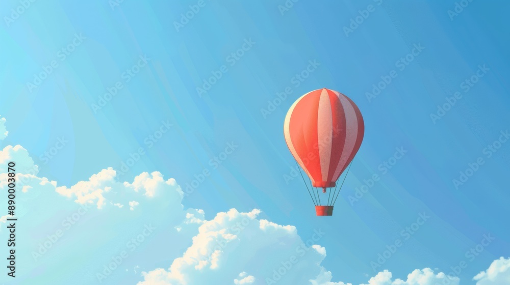 A clear blue sky with a single hot air balloon floating peacefully. A clear blue sky with a single hot air balloon floating peacefully.