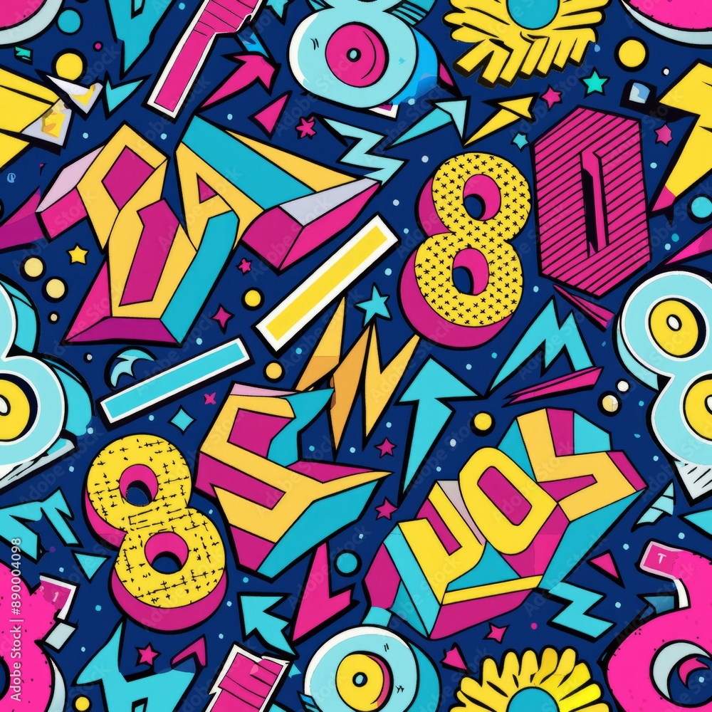 seamless pattern of 80s-inspired typography and slogans, Generative AI seamless pattern of 80s-inspired typography and slogans, Generative AI