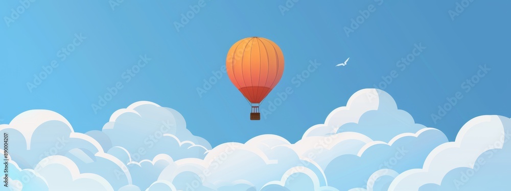 Fototapeta premium A clear blue sky with a single hot air balloon floating peacefully.