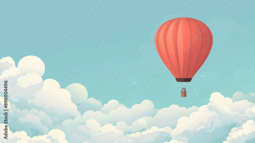 Fototapeta premium A clear blue sky with a single hot air balloon floating peacefully.