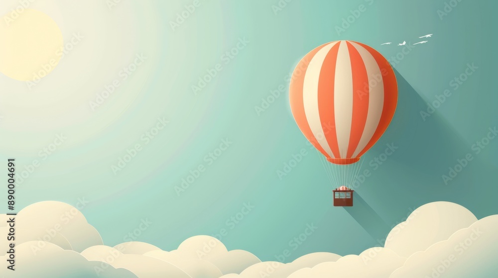 Naklejka premium A clear blue sky with a single hot air balloon floating peacefully.