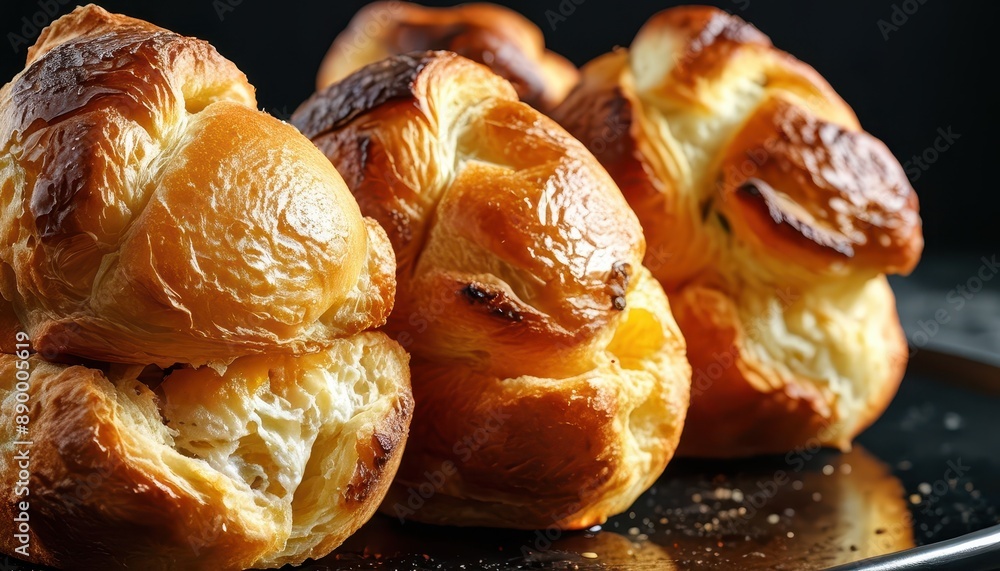 Freshly Baked Golden Brown Bread Rolls on a Black Tray Freshly Baked Golden Brown Bread Rolls on a Black Tray