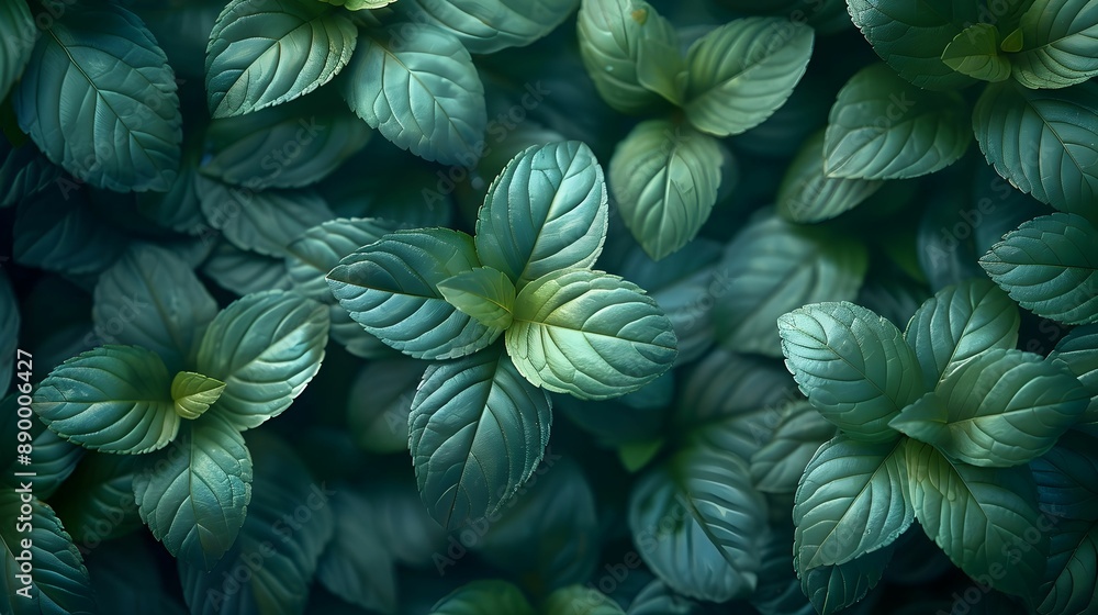 A close up of a surface of green leaves texture. The leaves are arranged in a way that creates a sense of depth and movement. Scene is serene and peaceful, as if the viewer is standing in a lush. A close up of a surface of green leaves texture. The leaves are arranged in a way that creates a sense of depth and movement. Scene is serene and peaceful, as if the viewer is standing in a lush.