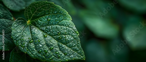 A close up of a surface of green leaves texture. The leaves are arranged in a way that creates a sense of depth and movement. Scene is serene and peaceful, as if the viewer is standing in a lush.