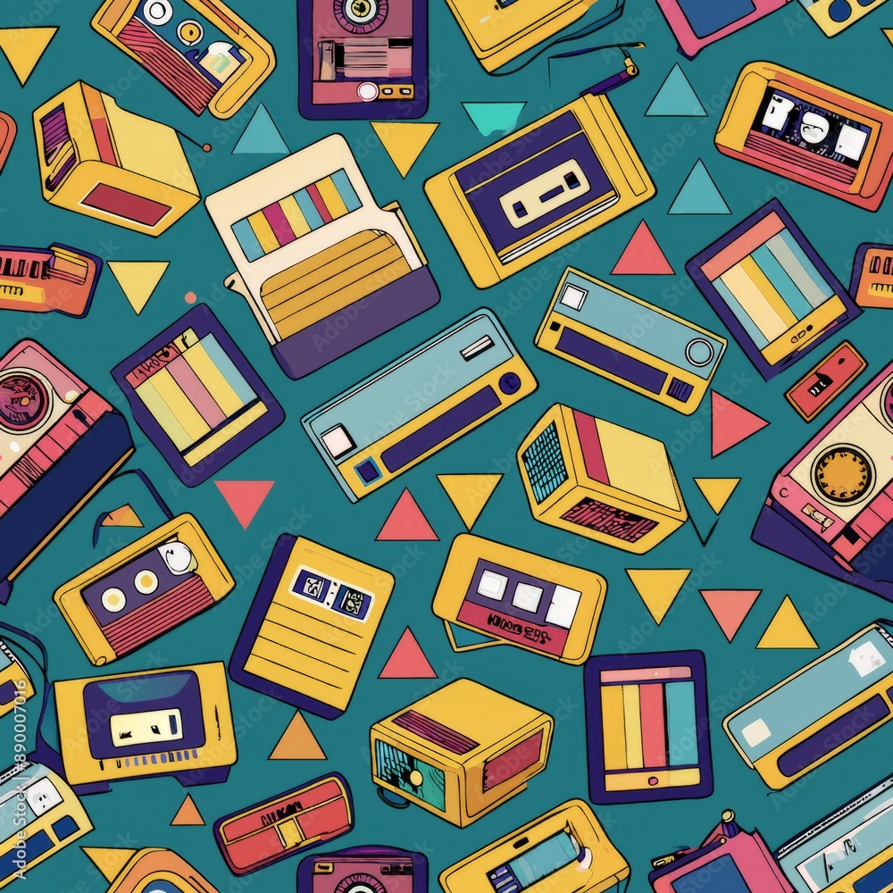 Patterns Vhs seamless pattern of VHS tapes and retro TV sets, Generative AI Stock ...