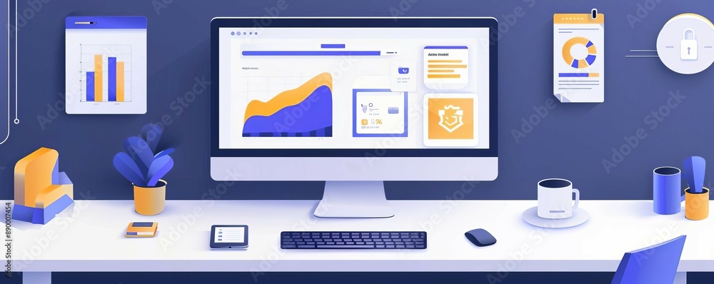 A business graph on a laptop screen depicts data analysis on a digital device A business graph on a laptop screen depicts data analysis on a digital device