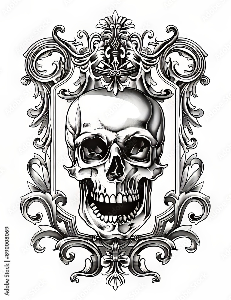 Skull Illustration with Ornate Frame Skull Illustration with Ornate Frame