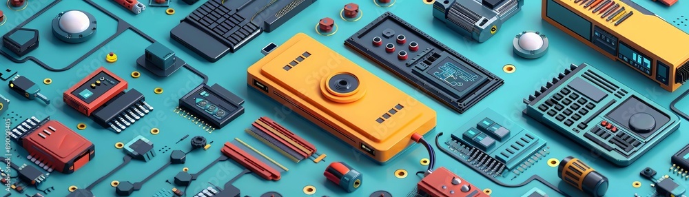 Innovative technology programs, flat design, top view, equipment theme, cartoon drawing, vivid Innovative technology programs, flat design, top view, equipment theme, cartoon drawing, vivid