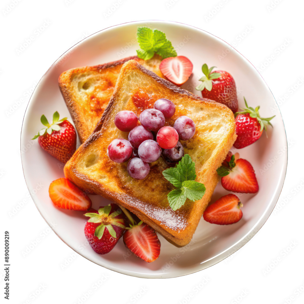 French toast with strawberries and fresh grapes on transparent background French toast with strawberries and fresh grapes on transparent background