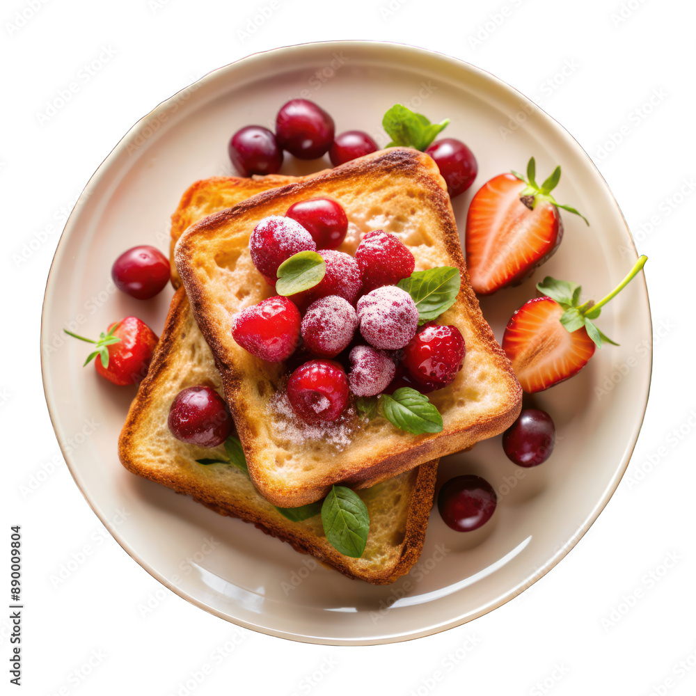 French toast with strawberries and fresh grapes on transparent background French toast with strawberries and fresh grapes on transparent background