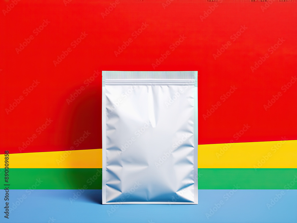 Fototapeta premium Blank Foil Packaging Mockup on Colorful Background.