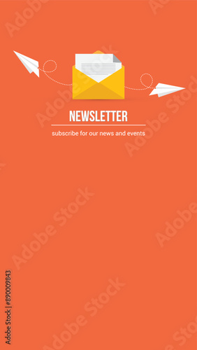 Newsletter. vector illustration of email marketing. subscription to newsletter, news, offers, promotions. a letter and envelope. subscribe, submit. send by mail.	