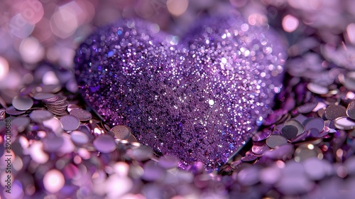  Close-up of purple heart with confetti background