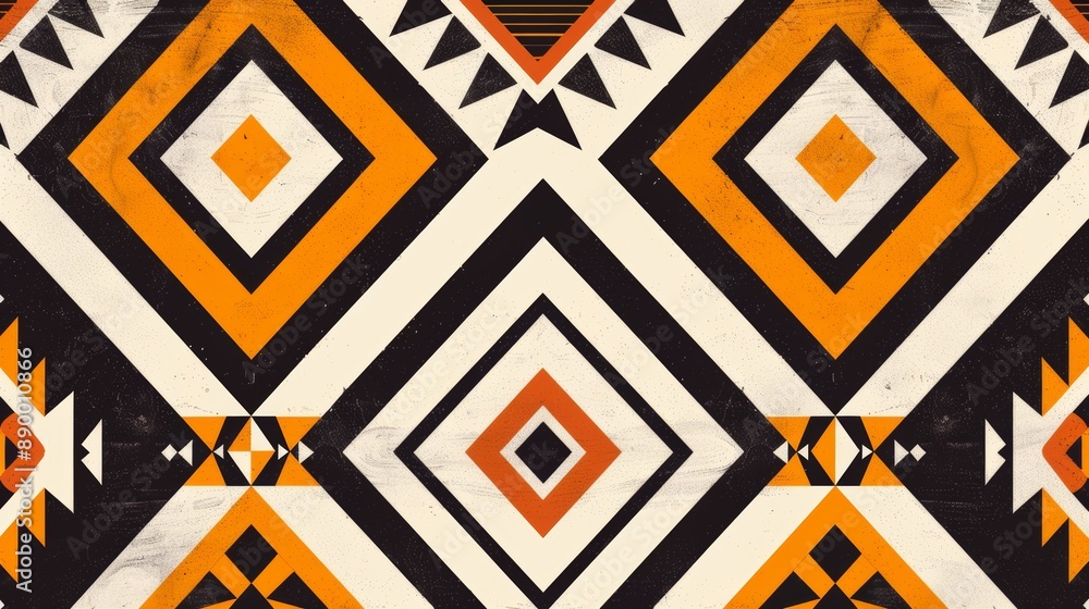 Geometric ethnic design with spirals and circles in vibrant red and blue