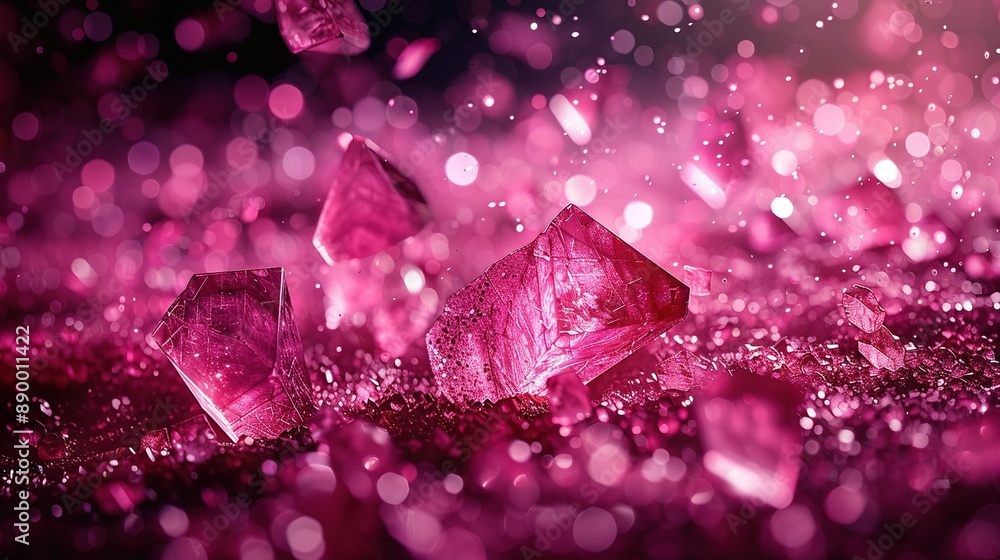 A cluster of pink crystals rests atop a verdant field brimming with multitudes of pink and purple sparkle A cluster of pink crystals rests atop a verdant field brimming with multitudes of pink and purple sparkle