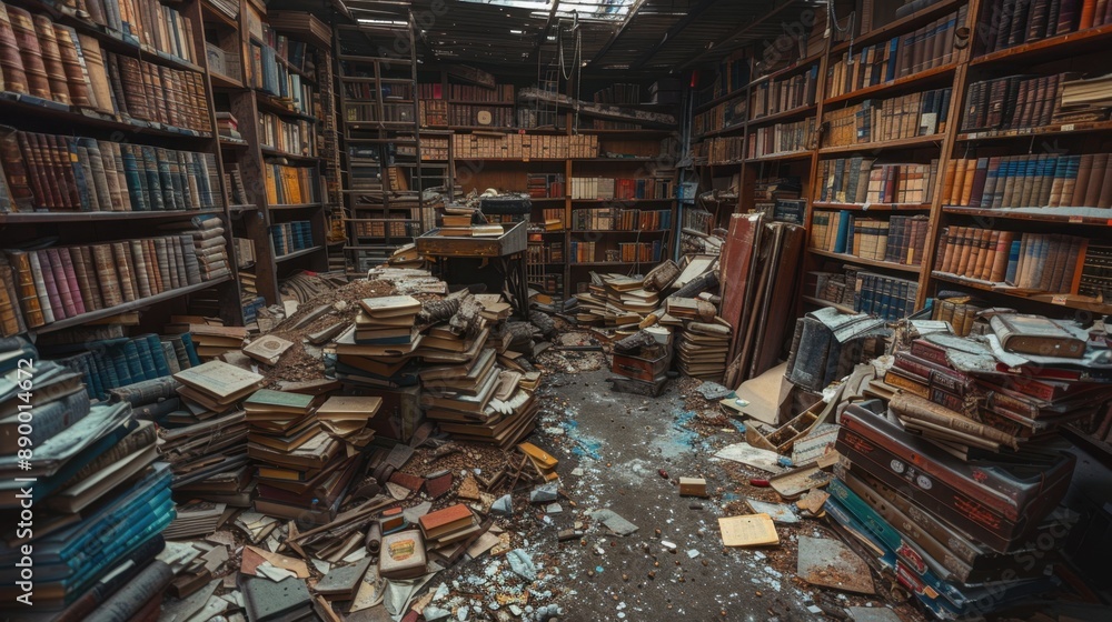 An old, forgotten storeroom filled with piles of neglected items, evoking a sense of nostalgia and mystery. An old, forgotten storeroom filled with piles of neglected items, evoking a sense of nostalgia and mystery.
