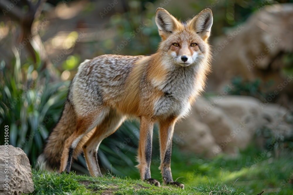 Fox standing on a natural ground, in an outdoor habitat. Fox standing on a natural ground, in an outdoor habitat.