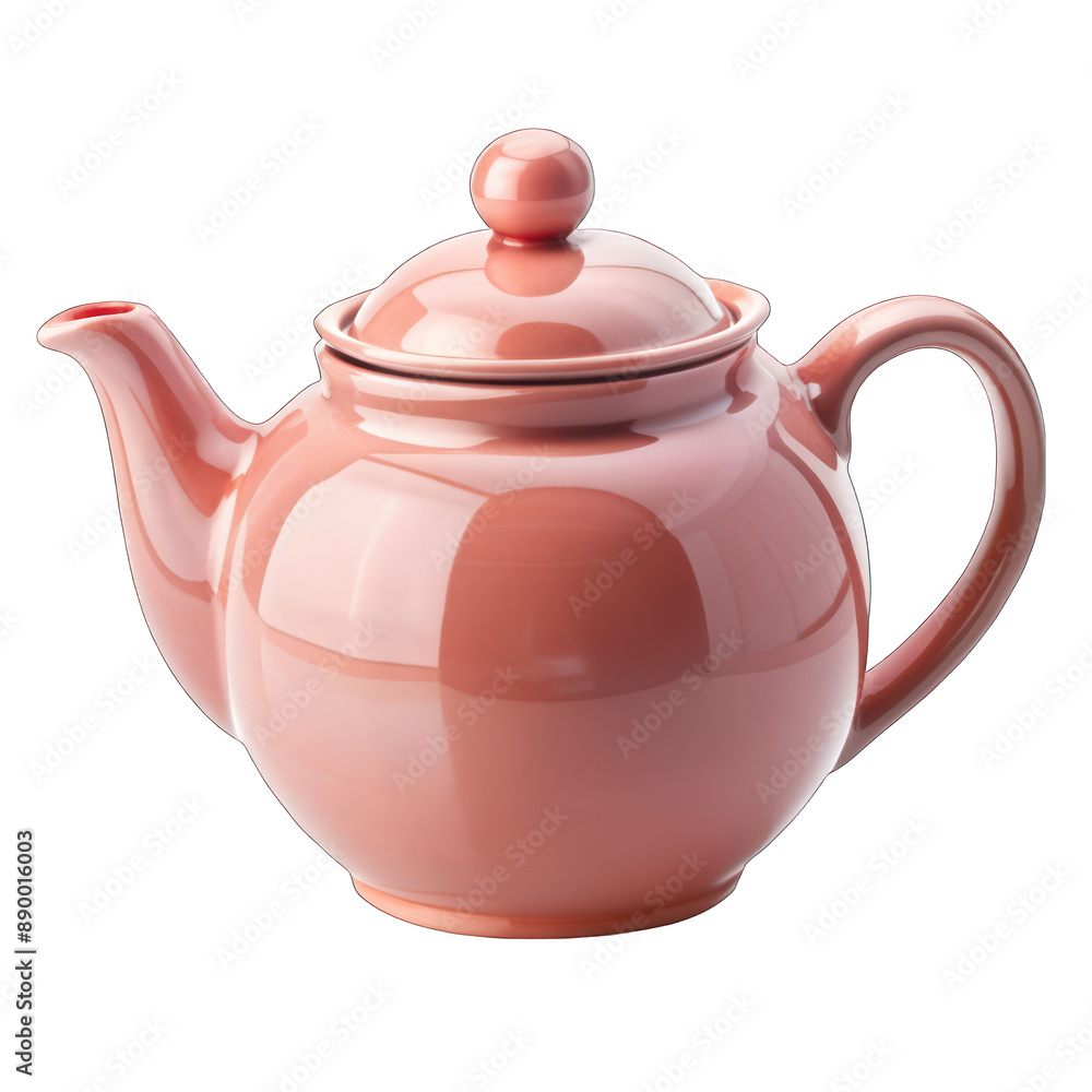 Pink ceramic teapot isolated on transparent background