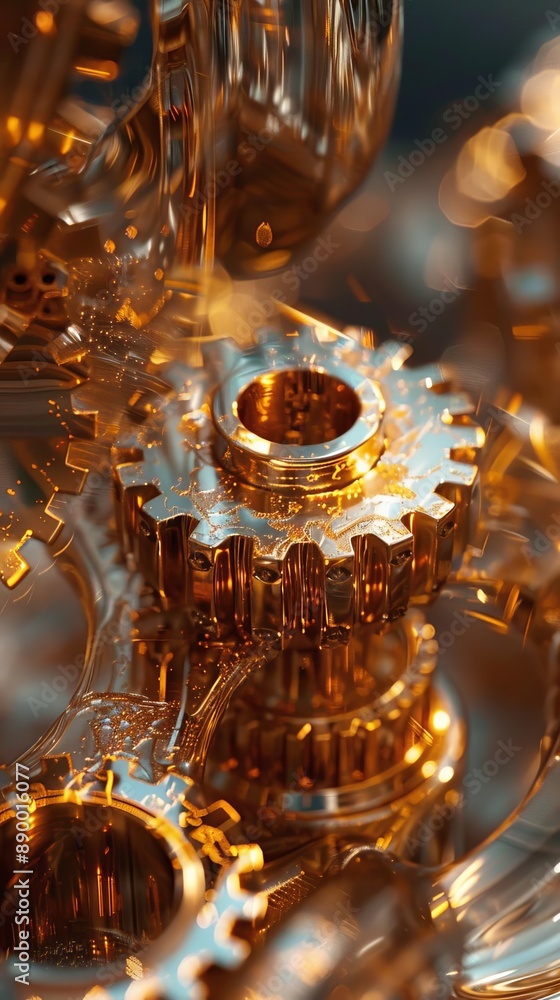 Close-up of interlocking golden gears, capturing the intricate details and shining metallic finish, symbolizing precision engineering and luxury. Close-up of interlocking golden gears, capturing the intricate details and shining metallic finish, symbolizing precision engineering and luxury.