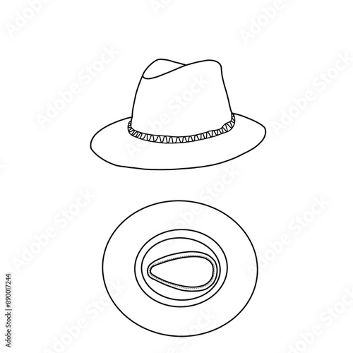 Vector of panama hat doodle illustration hand-drawn sketch line art. Summertime object. isolated on a white. For kids coloring book.