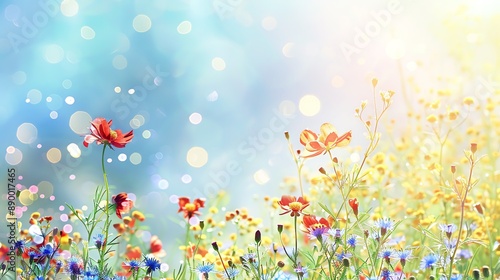 various kinds of flowers with a blurry background photo