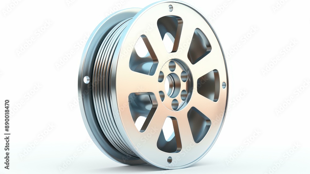 Fototapeta premium Detailed 3D rendering of a reel, isolated on white background for versatile usage.
