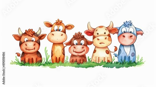 Wallpaper Mural Charming watercolor banner of cows on a white background. Torontodigital.ca