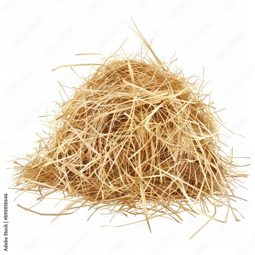 Obraz premium A pile of raw hemp fibers, raw material, vector art, natural tan, isolated on white background