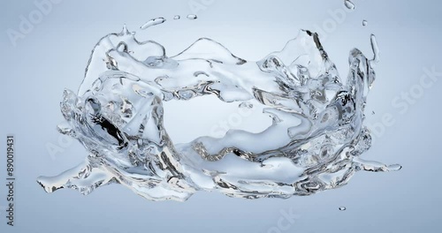 3d render of clear water liquid splash or spiral flow on isolated black background