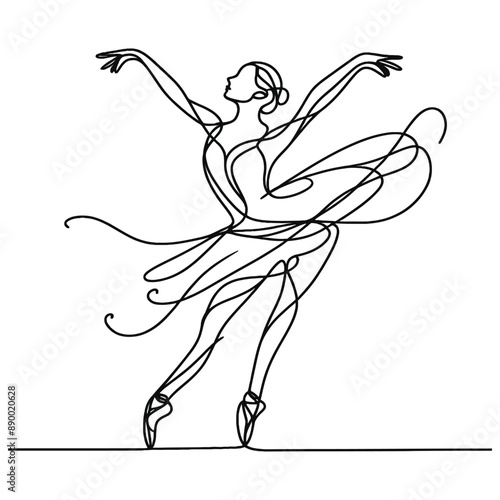 Elegance in motion: a continuous line traces the ballerina's form as she twirls.