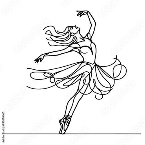 One uninterrupted line conveys the poetry of dance, from fingertip to pointed toe.