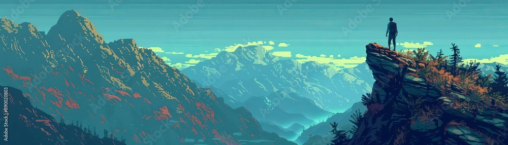 Person standing on a mountain cliff overlooking a vast mountain range under a blue sky, capturing the essence of adventure and solitude. Person standing on a mountain cliff overlooking a vast mountain range under a blue sky, capturing the essence of adventure and solitude.